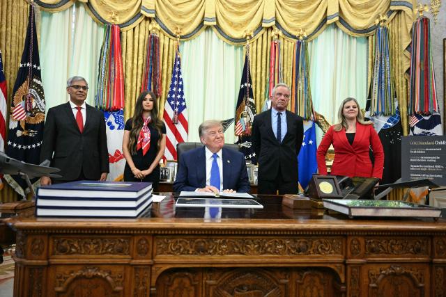 US President Donald Trump speaks before signing an executive order calling for more research and flexibility on vaccines, in the Oval Office of the White House in Washington, DC, on August 10, 2026. (Photo by Jim WATSON / AFP)