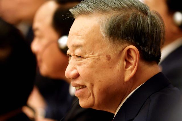Vietnamese General Secretary and President To Lam with this delegation hold talks with Australian Prime Minister Anthony Albanese (not pictured) at the Parliament House in Canberra on August 11, 2026. (Photo by HILARY WARDHAUGH / AFP)