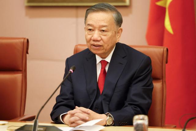 Vietnamese General Secretary and President To Lam with his delegation holds talks with Australian Prime Minister Anthony Albanese (not pictured) at Parliament House in Canberra on August 11, 2026. (Photo by HILARY WARDHAUGH / AFP)