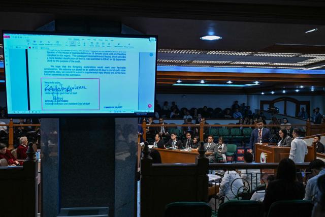 State auditor Xylene Del Campo (3rd R) testifies during the impeachment trial of Philippine Vice President Sara Duterte at the Philippine Senate in Pasay City, Metro Manila on August 11, 2026. (Photo by Jam STA ROSA / POOL / AFP)