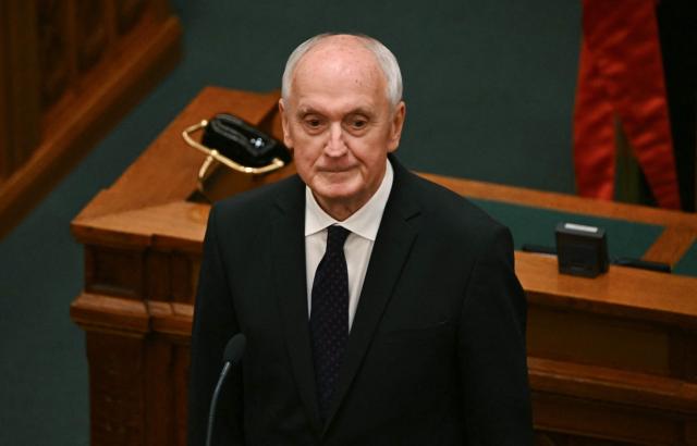 Hungary's newly elected President Andras Baka gives a speech to the nation at the parliament in Budapest on August 11, 2026. Hungarian lawmakers elected former supreme court chief Andras Baka, who was fired under ex-premier Viktor Orban, as the country's next head of state. The post became vacant following the contested removal of the previous president Tamas Sulyok, an Orban ally, as pro-EU conservative Prime Minister Peter Magyar pushes to loosen his predecessor's lingering hold over state institutions. Magyar's ruling Tisza party nominated Baka -- who served 17 years as a judge on the European Court of Human Rights (ECHR) -- for the largely ceremonial role. Magyar's party won April 2026 elections, ending nationalist Orban's 16 years in power and promising "system change". (Photo by Attila KISBENEDEK / AFP)