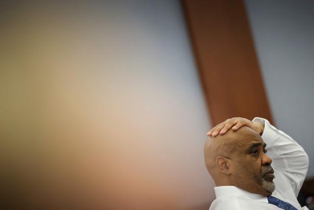Duane Davis looks on during the second day of jury selection in his murder trial related to the 1996 killing of rapper Tupac Shakur at Clark County District Courts Regional Justice Center in Las Vegas, Nevada, on August 11, 2026. The trial of a former gang leader accused of orchestrating the murder of rapper Tupac Shakur finally began on August 10, 30 years after one of America's most high-profile unresolved killings. The proceedings, expected to last a month, will likely not make clear who fired the shots that killed the California hip-hop legend on the night of September 7, 1996, while he was in Las Vegas to see a Mike Tyson boxing match. (Photo by Daniel Cole / POOL / AFP)