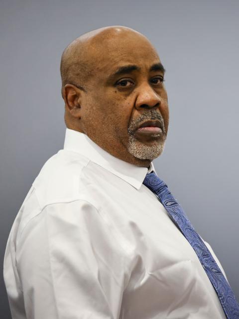 Duane Davis looks on during the second day of jury selection in his murder trial related to the 1996 killing of rapper Tupac Shakur at Clark County District Courts Regional Justice Center in Las Vegas, Nevada, on August 11, 2026. The trial of a former gang leader accused of orchestrating the murder of rapper Tupac Shakur finally began on August 10, 30 years after one of America's most high-profile unresolved killings. The proceedings, expected to last a month, will likely not make clear who fired the shots that killed the California hip-hop legend on the night of September 7, 1996, while he was in Las Vegas to see a Mike Tyson boxing match. (Photo by Daniel Cole / POOL / AFP)