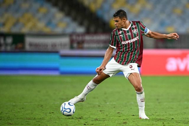 Fluminense's defender #03 Thiago Silva controls the ball during the first leg of the Copa Libertadores round of 16 football match between Brazil's Fluminense and Argentina's Independiente Rivadavia at the Maracana stadium in Rio de Janeiro, Brazil, on August 11, 2026. (Photo by MAURO PIMENTEL / AFP)