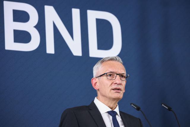 (FILES) President of BND Martin Jaeger speaks on the day of the handover of the office, in Berlin on September 11, 2025. The German government on August 12, 2026 signed off on a major overhaul of the country's intelligence agencies to give them broad new powers to conduct covert operations and take action against foreign threats. (Photo by Liesa Johannssen / POOL / AFP)