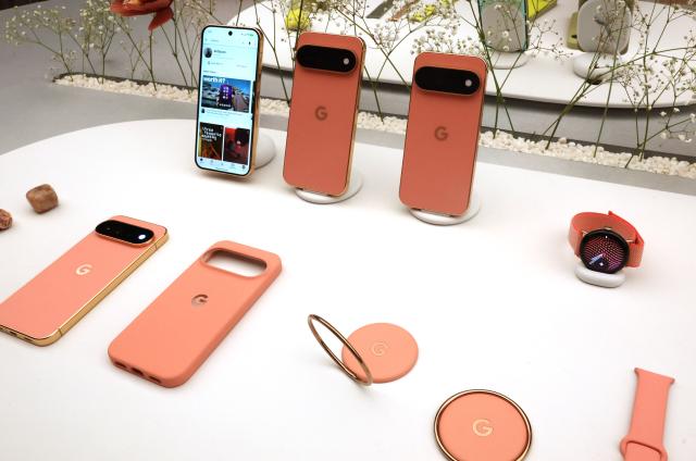 The Google Pixel 11 Pro smartphone is displayed during the "Made by Google" product launch event in New York City on August 12, 2026. (Photo by TIMOTHY A. CLARY / AFP)