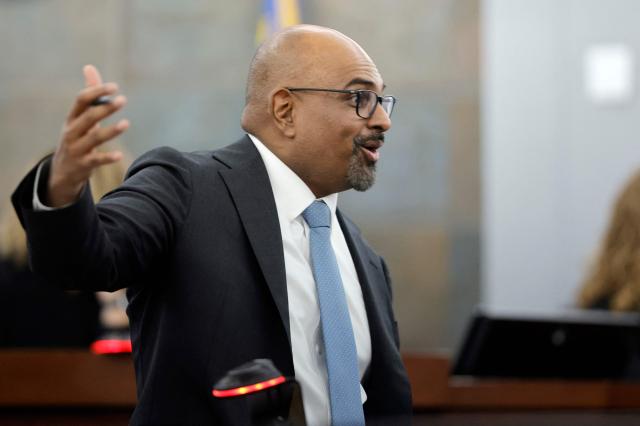 Chief Deputy District Attorney Binu Palal questions a prospective juror during the third day of jury selection in the murder trial against Duane Davis, related to the 1996 killing of rapper Tupac Shakur, at Clark County District Court Regional Justice Center in Las Vegas, Nevada, on August 12, 2026. The trial of the former gang leader accused of orchestrating the murder of rapper Tupac Shakur finally began on August 10, 30 years after one of America's most high-profile unresolved killings. The proceedings, expected to last a month, will likely not make clear who fired the shots that killed the California hip-hop legend on the night of September 7, 1996, while he was in Las Vegas to see a Mike Tyson boxing match. (Photo by Steve Marcus / POOL / AFP)