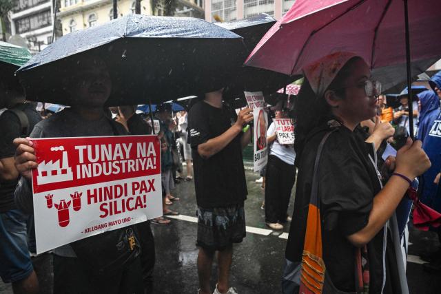 People join a protest against Pax Silica, a US-led initiative, in Manila on August 13, 2026. (Photo by Jam STA ROSA / AFP)