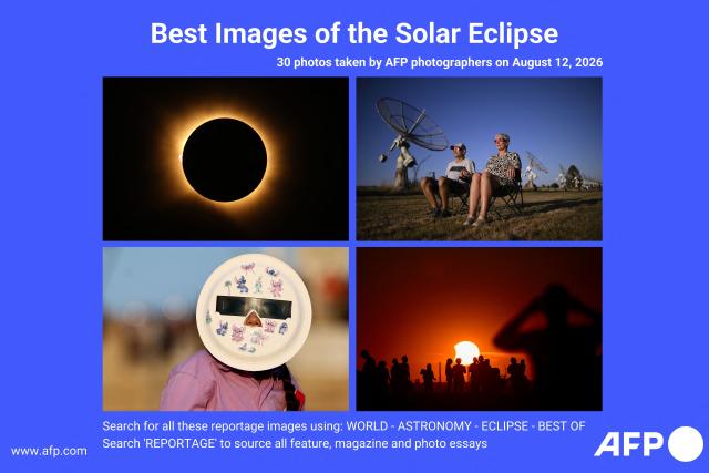 AFP presents a reportage of the 30 best pictures taken by AFP photographers on August 12, 2026, showing the solar eclipse and attendees watching it in various countries of the Northern Hemisphere. Search for all these reportage images using: WORLD - ASTRONOMY - ECLIPSE - BEST OF

Search "REPORTAGE" to source all feature, magazine and visual stories. (Photo by AFP)