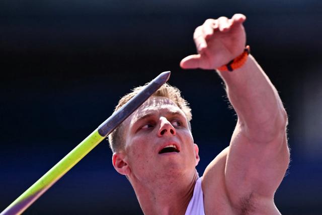 Poland's Dawid Wegner competes in the men's javelin throw qualifier during the European Athletics Championships at Alexander Stadium in Birmingham on August 13, 2026. (Photo by Ben STANSALL / AFP)