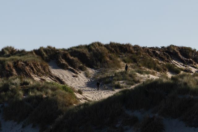 French Gendarmes patrol the dunes to prevent migrants from crossing the English Channel in Fort-Mahon-Plage, northern France, on August 13, 2026. (Photo by Sameer Al-DOUMY / AFP)