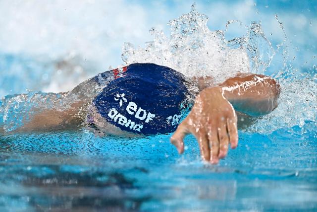 Austria's Christian Giefing a semi-final of the men's 200m freestyle swimming event during the LEN European Aquatics Championships at the Olympic Aquatic Centre in Saint-Denis, northern suburbs of Paris, on August 13, 2026. (Photo by JULIEN DE ROSA / AFP)