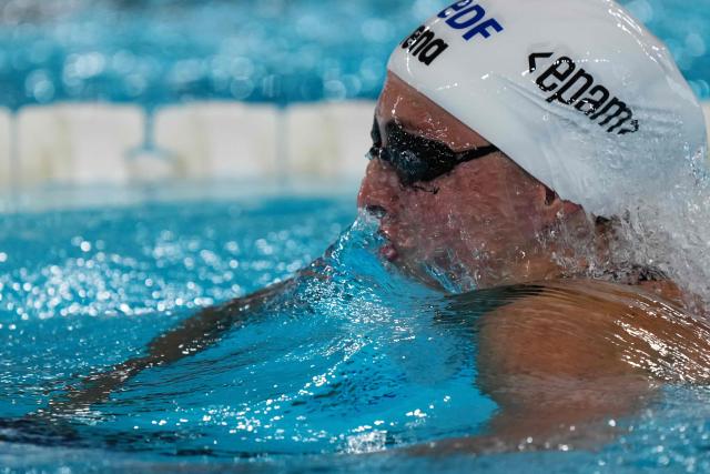 Slovakia's Nikoleta Trnikova competes in a semi-final of the women's 200m breaststroke swimming event during the LEN European Aquatics Championships at the Olympic Aquatic Centre in Saint-Denis, northern suburbs of Paris, on August 13, 2026. (Photo by Dimitar DILKOFF / AFP)