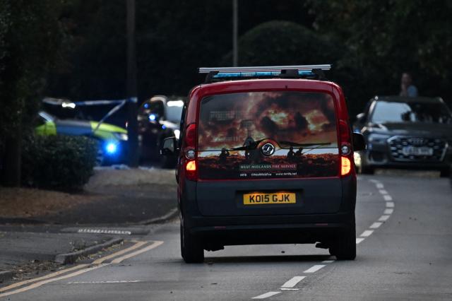 A west midlands fire service van arrives to the site of a wildfire in Stourbridge, south-west of Birmingham, central England on August 13, 2026. (Photo by Paul ELLIS / AFP)
