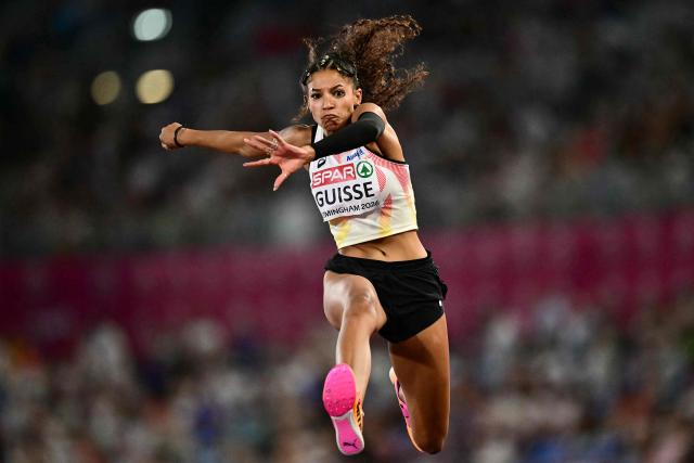 Belgium's Saliyya Guisse competes in the women's triple jump final during the European Athletics Championships at Alexander Stadium in Birmingham on August 13, 2026. (Photo by Ben STANSALL / AFP)
