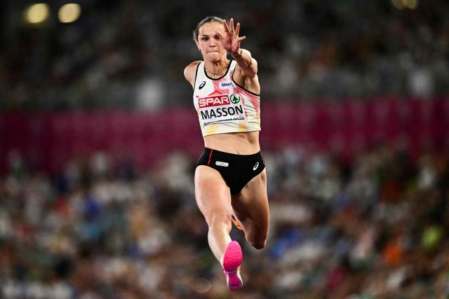Belgium's Ilona Masson competes in the women's triple jump final during the European Athletics Championships at Alexander Stadium in Birmingham on August 13, 2026. (Photo by Ben STANSALL / AFP)