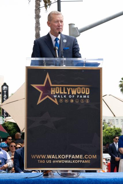 US former professional baseball pitcher and sports broadcast analyst Orel Hershiser speaks during his Walk of Fame star ceremony in the Hollywood neighborhood of Los Angeles on August 13, 2026. (Photo by Katie FLORES / AFP)