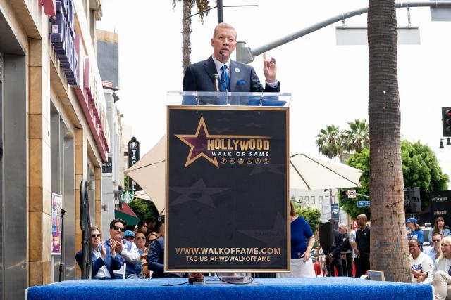US former professional baseball pitcher and sports broadcast analyst Orel Hershiser speaks during his Walk of Fame star ceremony in the Hollywood neighborhood of Los Angeles on August 13, 2026. (Photo by Katie FLORES / AFP)