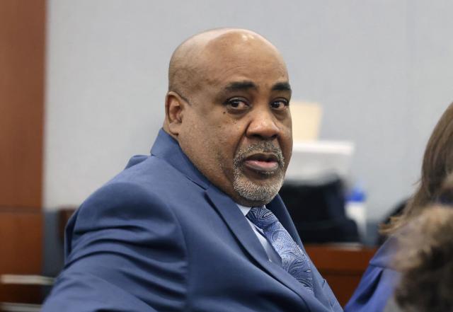 Duane Davis looks on during the fourth day of jury selection in his murder trial, related to the 1996 killing of rapper Tupac Shakur, at Clark County District Court Regional Justice Center in Las Vegas, Nevada, on August 13, 2026. The trial of the former gang leader accused of orchestrating the murder of rapper Tupac Shakur finally began on August 10, 30 years after one of America's most high-profile unresolved killings. The proceedings, expected to last a month, will likely not make clear who fired the shots that killed the California hip-hop legend on the night of September 7, 1996, while he was in Las Vegas to see a Mike Tyson boxing match. (Photo by Bizuayeha TESFAYE / POOL / AFP)
