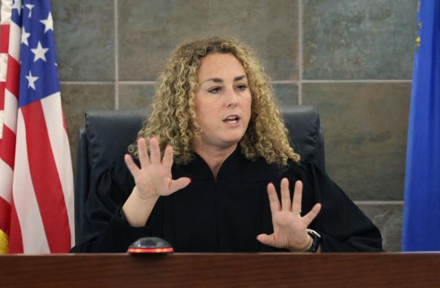 District Court Judge Carli Kierny delivers her initial jury instructions during the fourth day of jury selection in Davis' murder trial over the 1996 shooting death of rapper Tupac Shakur at the Regional Justice Center in Las Vegas, Nevada, on August 13, 2026. The trial of the former gang leader accused of orchestrating the murder of rapper Tupac Shakur finally began on August 10, 30 years after one of America's most high-profile unresolved killings. The proceedings, expected to last a month, will likely not make clear who fired the shots that killed the California hip-hop legend on the night of September 7, 1996, while he was in Las Vegas to see a Mike Tyson boxing match. (Photo by Bizuayeha TESFAYE / POOL / AFP)