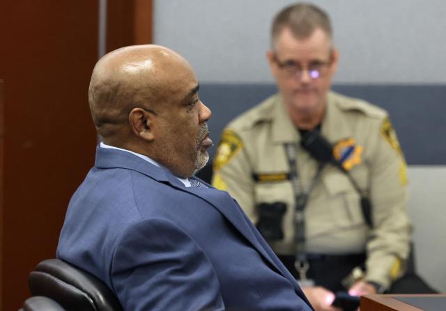 Duane Davis looks on during the fourth day of jury selection in his murder trial, related to the 1996 killing of rapper Tupac Shakur, at Clark County District Court Regional Justice Center in Las Vegas, Nevada, on August 13, 2026. The trial of the former gang leader accused of orchestrating the murder of rapper Tupac Shakur finally began on August 10, 30 years after one of America's most high-profile unresolved killings. The proceedings, expected to last a month, will likely not make clear who fired the shots that killed the California hip-hop legend on the night of September 7, 1996, while he was in Las Vegas to see a Mike Tyson boxing match. (Photo by Bizuayeha TESFAYE / POOL / AFP)