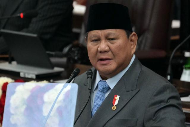 Indonesia's President Prabowo Subianto delivers his annual State of the Nation Address, ahead of the country's Independence Day celebrations, in Jakarta on August 14, 2026. (Photo by BAY ISMOYO / AFP)