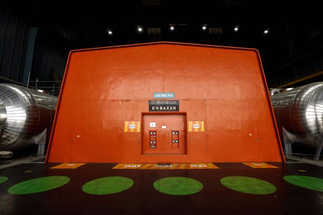 (FILES) This picture shows a turbine-generator unit inside the turbine-hall at the Almaraz nuclear power plant in Almaraz, western Spain on April 23, 2026. Spain's socialist government extended the operation of the nuclear power plant of Almaraz, the largest power in Spain, until June 8, 2030, according to an order published on August 14, 2026 in the Official Gazette. (Photo by OSCAR DEL POZO / AFP)