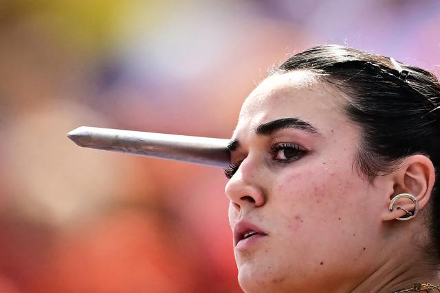Germany's Luisa Tremel competes in the women's javelin throw qualifier during the European Athletics Championships at Alexander Stadium in Birmingham on August 14, 2026. (Photo by Ben STANSALL / AFP)