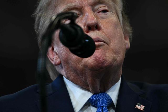 US President Donald Trump delivers remarks at the Nassau County Police Academy Center for Training and Intelligence in Garden City, New York, on August 14, 2026. (Photo by Kent NISHIMURA / AFP)