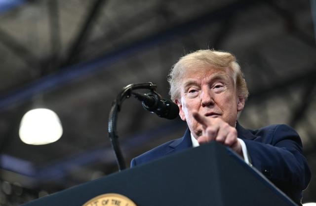 US President Donald Trump delivers remarks at the Nassau County Police Academy Center for Training and Intelligence in Garden City, New York, on August 14, 2026. (Photo by Kent NISHIMURA / AFP)
