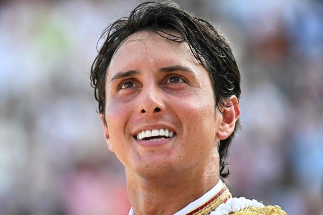 Peruvian matador Andres Roca Rey reacts during a bullfight as part of the Feria in Beziers, southern France on August 14, 2026. (Photo by Gabriel BOUYS / AFP)