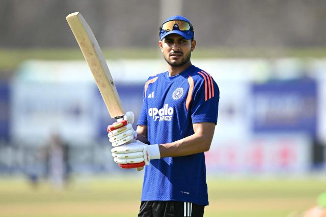 India's cricket captain Shubhman Gill warms up before start of play on the first day of the first Test cricket match between Sri Lanka and India at the Galle International Stadium in Galle on August 15, 2026. (Photo by Ishara S. KODIKARA / AFP)