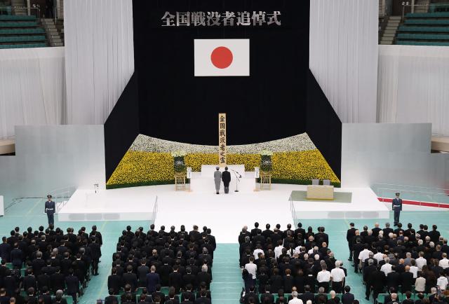 People attend the National War Memorial Ceremony at the Nippon Budokan in Tokyo on August 15, 2026, on the 81st anniversary of Japan's surrender in World War II. (Photo by JIJI Press / AFP) / Japan OUT