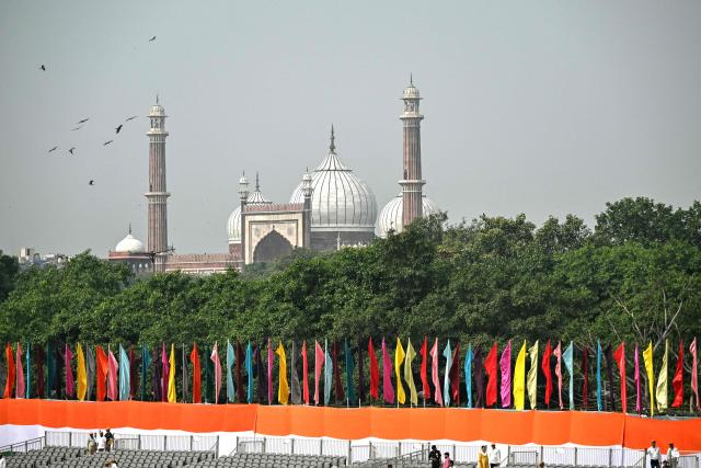 Jama Masjid mosque is pictured from the ramparts of the Red Fort during the celebrations to mark the country's Independence Day in New Delhi on August 15, 2026. (Photo by Sajjad HUSSAIN / AFP)