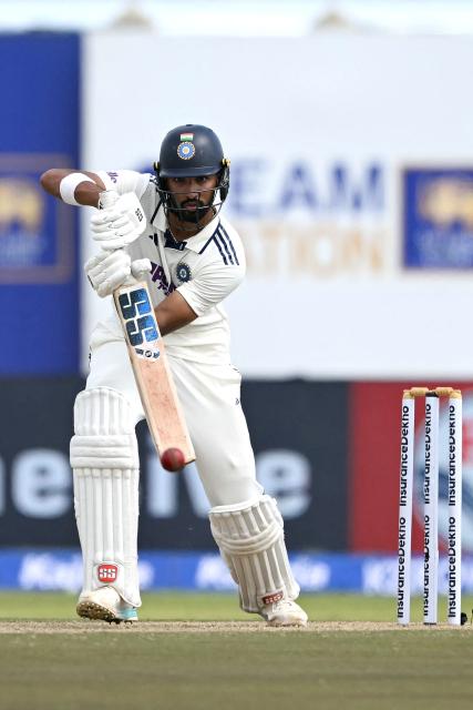India's Devdutt Padikkal plays a shot during the first day of the first Test cricket match between Sri Lanka and India at the Galle International Stadium in Galle on August 15, 2026. (Photo by Ishara S. KODIKARA / AFP)