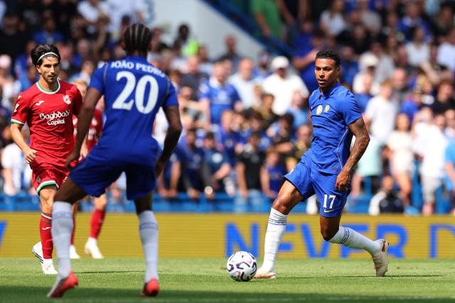 Chelsea's English midfielder #17 Morgan Rogers runs with the ball during the pre-season friendly football match between Chelsea and Real Sociedad at Stamford Bridge in London on August 15, 2026. (Photo by Adrian Dennis / AFP)