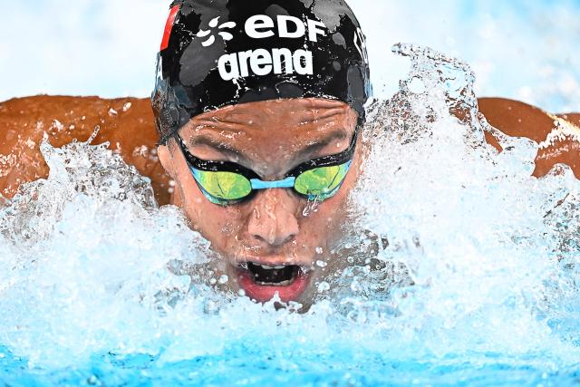 Italy's Jacopo Barbotti competes in  a semi-final of the men's 200m individual medley swimming event during the LEN European Aquatics Championships at the Olympic Aquatic Centre in Saint-Denis, northern suburbs of Paris, on August 15, 2026. (Photo by JULIEN DE ROSA / AFP)