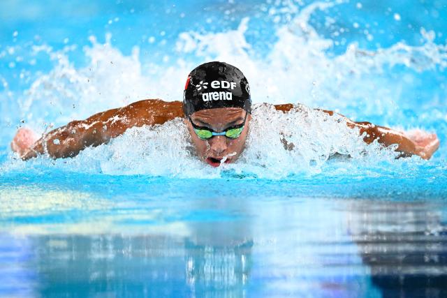 Italy's Jacopo Barbotti competes in  a semi-final of the men's 200m individual medley swimming event during the LEN European Aquatics Championships at the Olympic Aquatic Centre in Saint-Denis, northern suburbs of Paris, on August 15, 2026. (Photo by JULIEN DE ROSA / AFP)