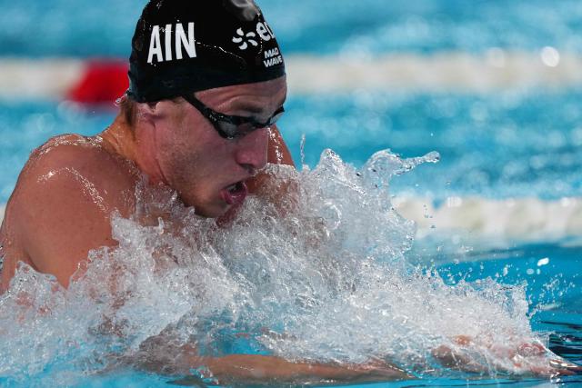 Neutral Athlete B's Ilia Borodin competes in a semi-final of the men's 200m individual medley swimming event during the LEN European Aquatics Championships at the Olympic Aquatic Centre in Saint-Denis, northern suburbs of Paris, on August 15, 2026. (Photo by Dimitar DILKOFF / AFP)