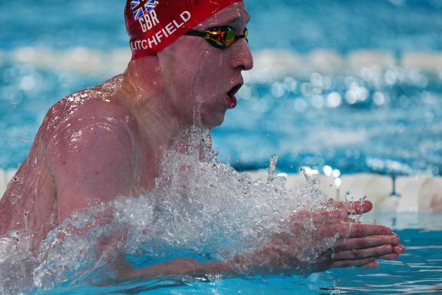 Britain's Max Litchfield competes in a semi-final of the men's 200m individual medley swimming event during the LEN European Aquatics Championships at the Olympic Aquatic Centre in Saint-Denis, northern suburbs of Paris, on August 15, 2026. (Photo by Dimitar DILKOFF / AFP)
