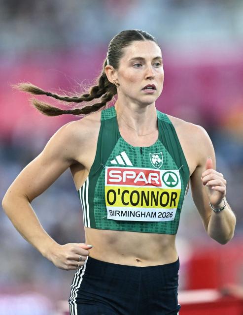 Ireland's Kate O'Connor competes in the women's heptathlon 800m final heat 2 during the European Athletics Championships at Alexander Stadium in Birmingham on August 15, 2026. (Photo by Paul ELLIS / AFP)