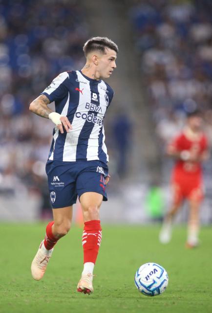 Monterrey's Argentine forward #10 Luca Orellano controls the ball during the Liga MX Apertura tournament football match between Monterrey and Juarez at BBVA stadium in Guadalupe, Nuevo Leon, Mexico on August 15, 2026. (Photo by Julio Cesar AGUILAR / AFP)