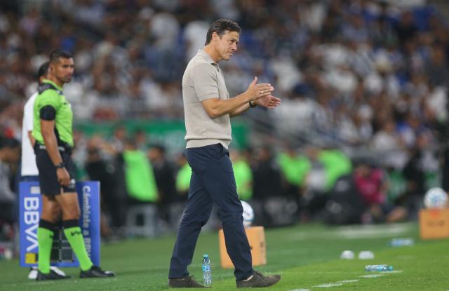 Monterrey's Argentine head coach Matias Almeyda gestures during the Liga MX Apertura tournament football match between Monterrey and Juarez at BBVA stadium in Guadalupe, Nuevo Leon, Mexico on August 15, 2026. (Photo by Julio Cesar AGUILAR / AFP)