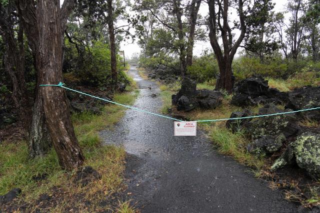The Ka'u Desert section of Hawaii Volcanoes National Park is seen closed due to high winds and heavy rainfall in Volcano Village, Hawaii, on August 15, 2026. Hurricane Lala on Saturday lashed Hawaii's Big Island with heavy rain and strong winds, as forecasters warned of potentially dangerous flooding across the US Pacific island state.
Lala strengthened into a Category 1 hurricane at around 9:00 am local time (1900 GMT), generating winds of up to 75 miles per hour (120 kilometers per hour). (Photo by Jill K. Briggs / AFP)