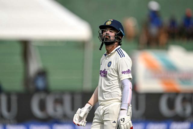 India's KL Rahul reacts after his dismissal during the second day of the first Test cricket match between Sri Lanka and India at the Galle International Stadium in Galle on August 16, 2026. (Photo by Ishara S. KODIKARA / AFP)