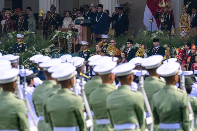 Indonesian President Prabowo Subianto leads a flag raising ceremony marking Indonesia's 81st Independence Day at Merdeka Palace in Jakarta on August 17, 2026. (Photo by BAY ISMOYO / AFP)