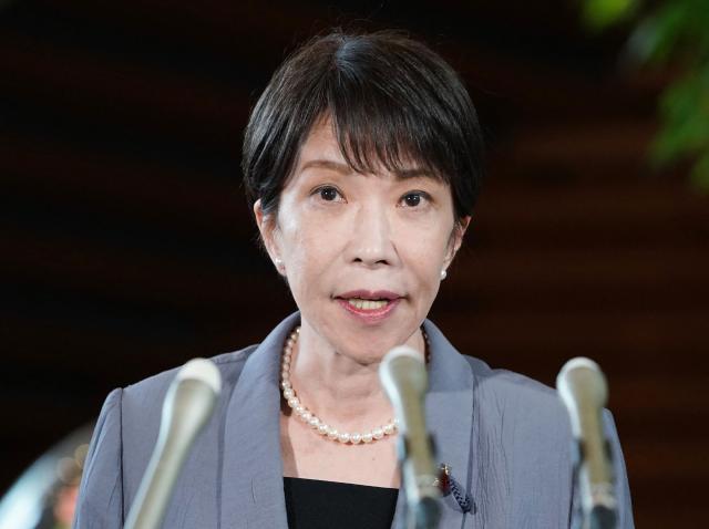 Japan's Prime Minister Sanae Takaichi speaks to reporters at the Prime Minister's Office in Tokyo on August 17, 2026. (Photo by JIJI Press / AFP) / Japan OUT