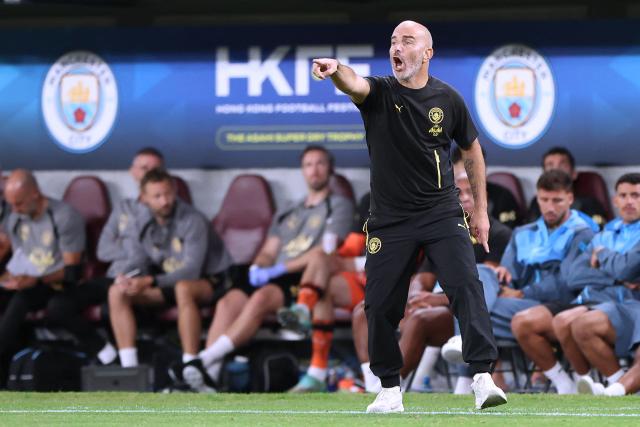 (FILES) Manchester City’s manager Enzo Maresca reacts during the Asahi Super Dry Trophy football match between Manchester City and Inter Milan at Kai Tak Stadium in Hong Kong on August 1, 2026. Nine Premier League clubs will have new managers when the season kicks off on Friday, August 21, but few will feel the heat quite like Enzo Maresca, Andoni Iraola and Xabi Alonso. (Photo by May JAMES / AFP)