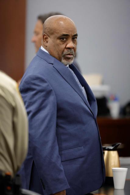 Duane Davis looks on during opening statements in his murder trial, related to the 1996 killing of rapper Tupac Shakur, at Clark County District Court at the Regional Justice Center in Las Vegas, Nevada, on August 17, 2026. The trial of the former gang leader accused of orchestrating the murder of rapper Tupac Shakur began on August 10, 30 years after one of America's most high-profile unresolved killings. The proceedings, expected to last a month, will likely not make clear who fired the shots that killed the California hip-hop legend on the night of September 7, 1996, while he was in Las Vegas to see a Mike Tyson boxing match. (Photo by STEVE MARCUS / POOL / AFP)