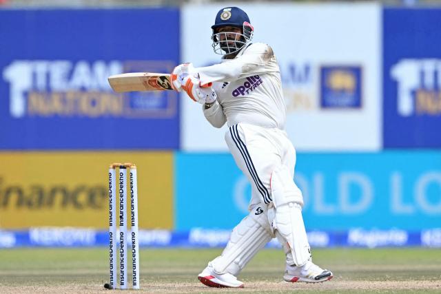 India's Rishabh Pant plays a shot during the fourth day of the first Test cricket match between Sri Lanka and India at the Galle International Stadium in Galle on August 18, 2026. (Photo by Ishara S. KODIKARA / AFP)